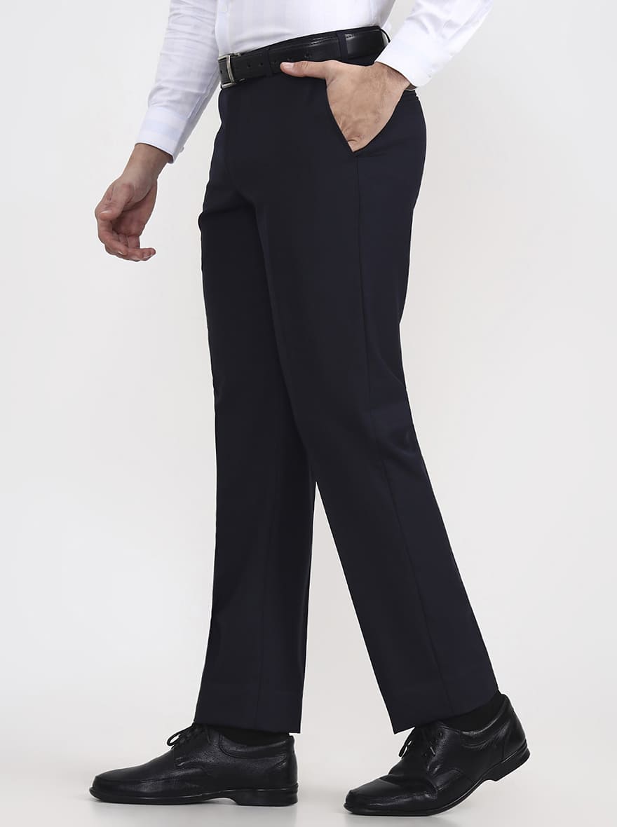 Blue Solid Regular Fit Formal Trouser | JadeBlue