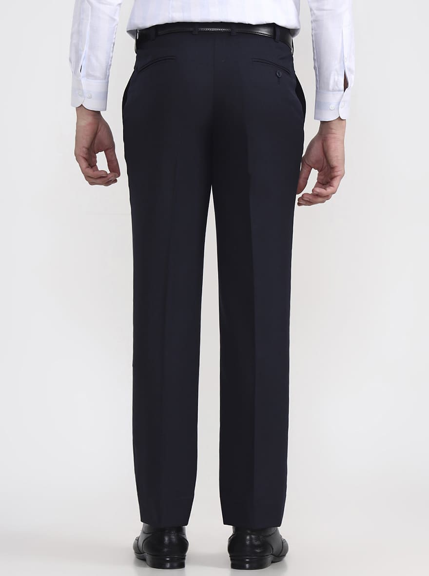 Blue Solid Regular Fit Formal Trouser | JadeBlue