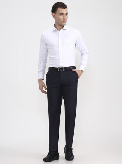 Blue Solid Regular Fit Formal Trouser | JadeBlue
