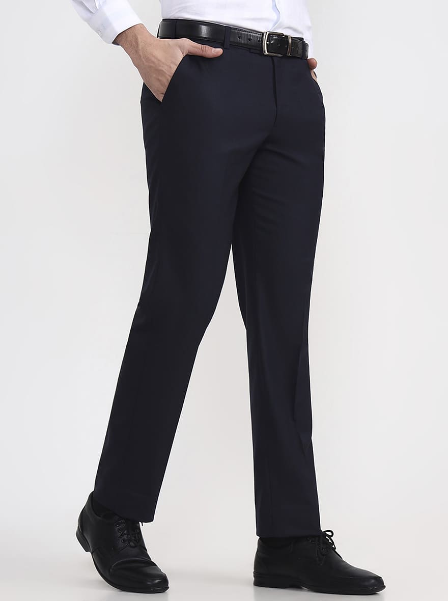 Blue Solid Regular Fit Formal Trouser | JadeBlue