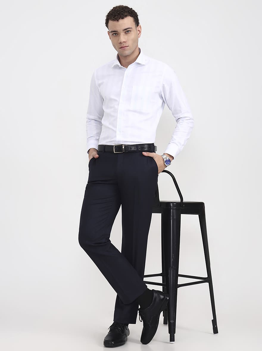 Blue Solid Regular Fit Formal Trouser | JadeBlue
