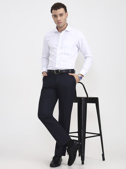Blue Solid Regular Fit Formal Trouser | JadeBlue