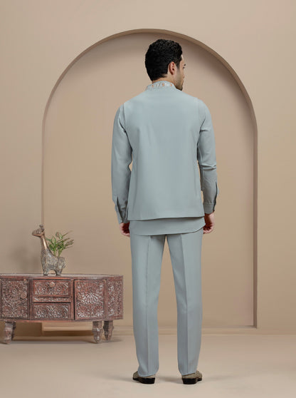 Grey Embroidered Kurta Pajama with Koti | Virasana