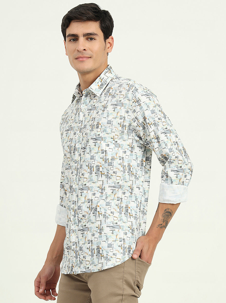 Grey Printed Slim Fit Casual Shirt | Greenfibre
