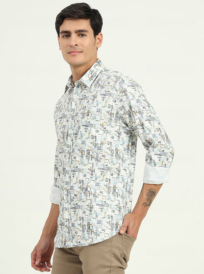 Grey Printed Slim Fit Casual Shirt | Greenfibre