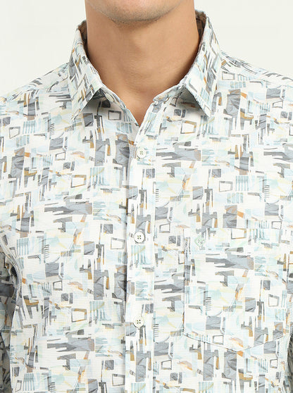 Grey Printed Slim Fit Casual Shirt | Greenfibre