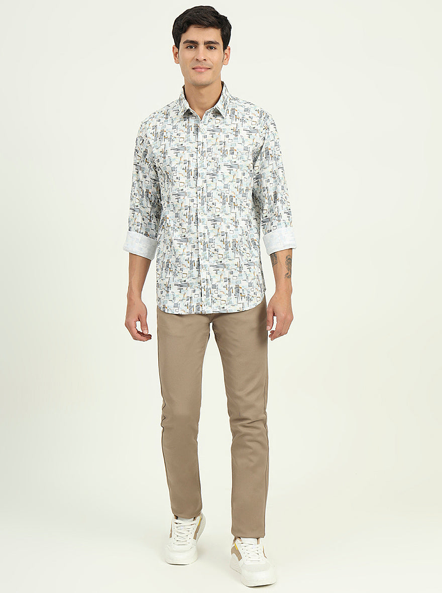 Grey Printed Slim Fit Casual Shirt | Greenfibre