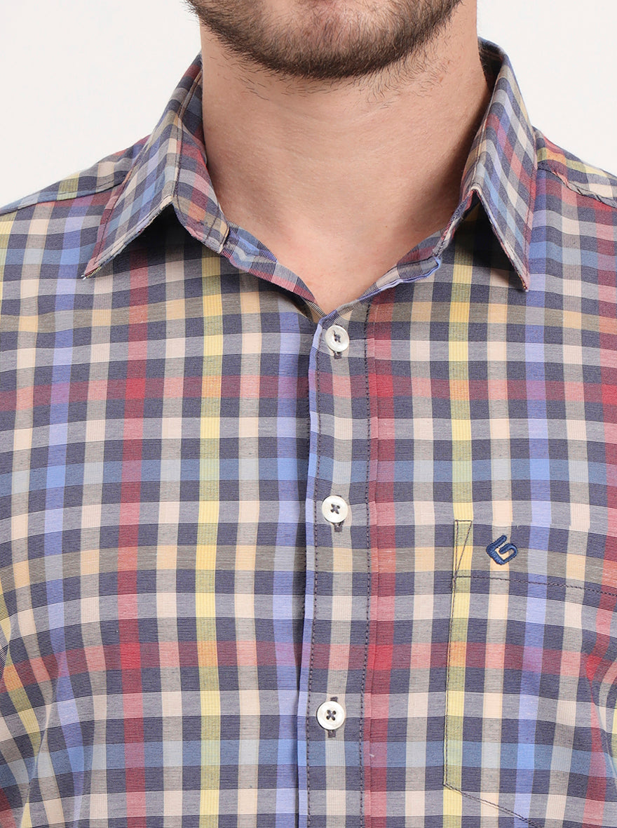 Multicolor Checked Slim Fit Casual Shirt | Greenfibre