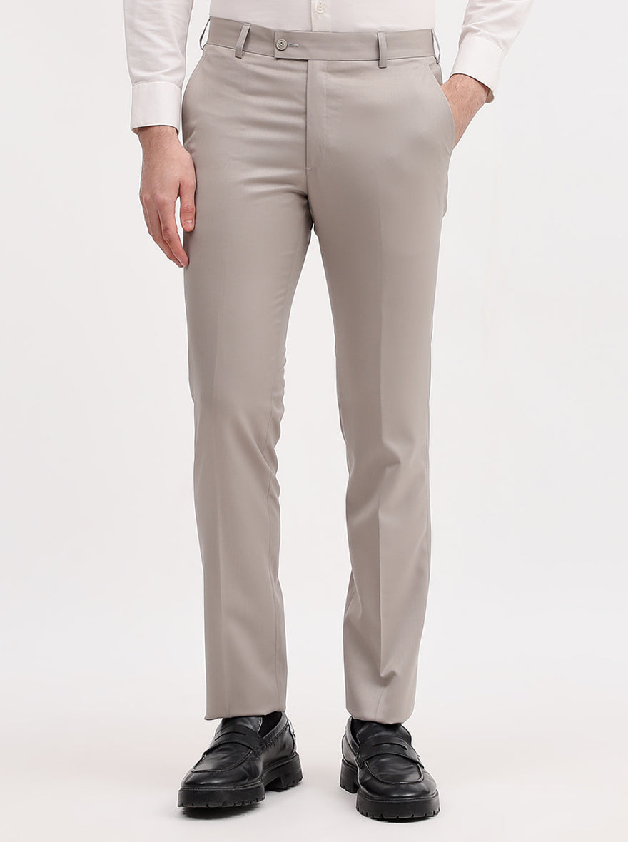 Fawn Solid Slim Fit Formal Trouser | JadeBlue Super Luxe