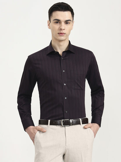 Dark Purple Striped Slim Fit Formal Shirt | JadeBlue Super Luxe