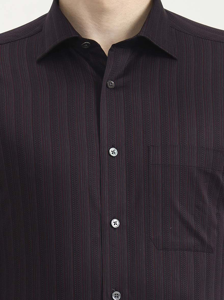 Dark Purple Striped Slim Fit Formal Shirt | JadeBlue Super Luxe