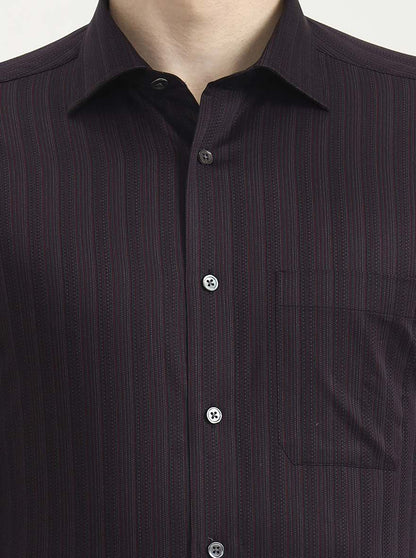 Dark Purple Striped Slim Fit Formal Shirt | JadeBlue Super Luxe