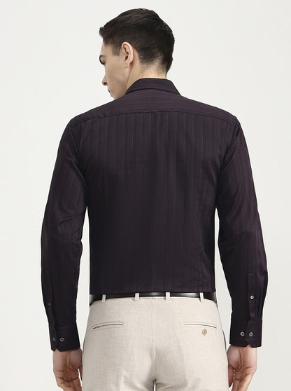 Dark Purple Striped Slim Fit Formal Shirt | JadeBlue Super Luxe