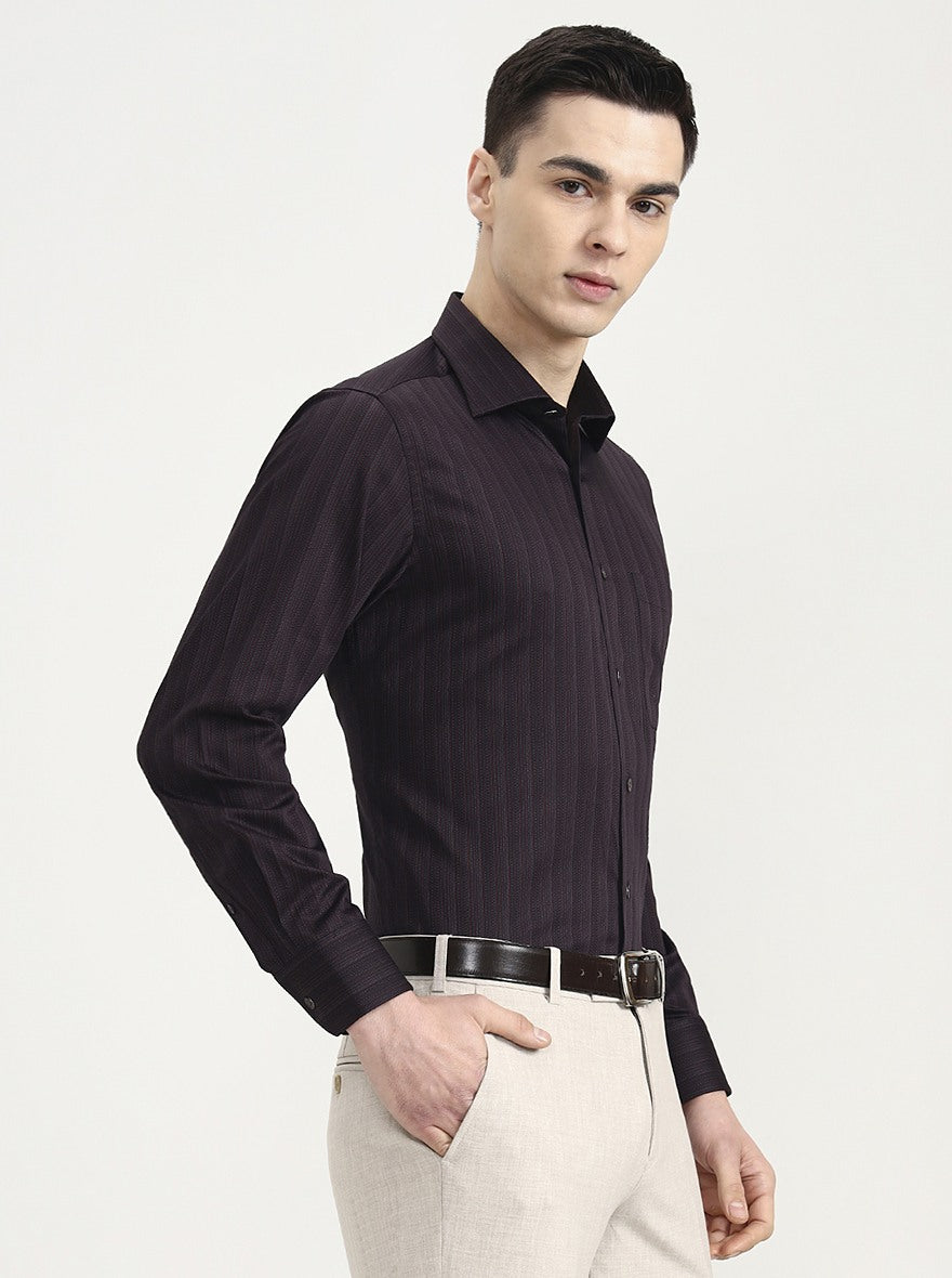 Dark Purple Striped Slim Fit Formal Shirt | JadeBlue Super Luxe