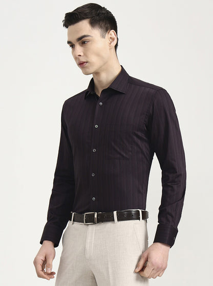 Dark Purple Striped Slim Fit Formal Shirt | JadeBlue Super Luxe