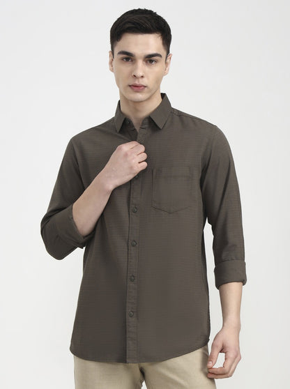 Dark Olive Solid Slim Fit Casual Shirt | JadeBlue