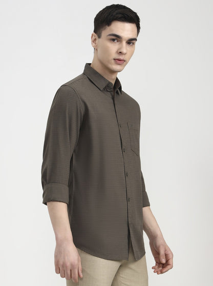 Dark Olive Solid Slim Fit Casual Shirt | JadeBlue