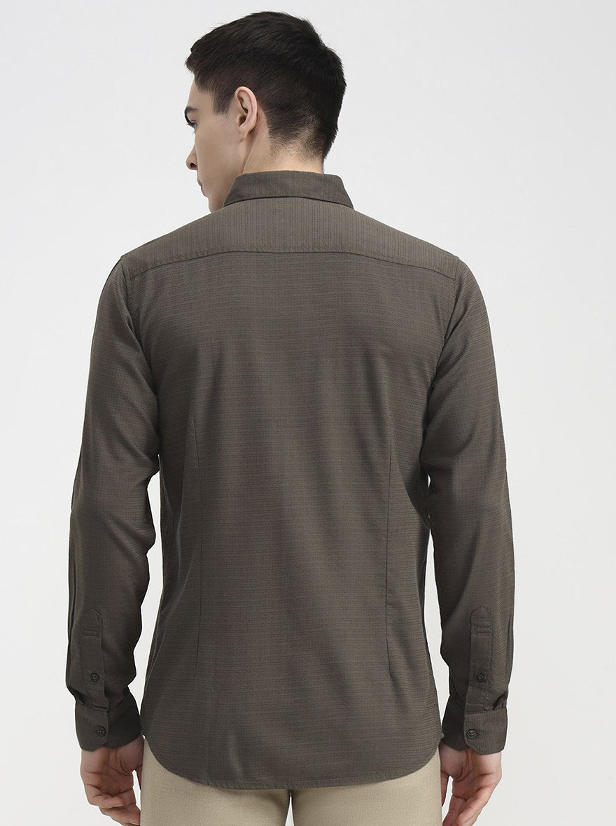 Dark Olive Solid Slim Fit Casual Shirt | JadeBlue