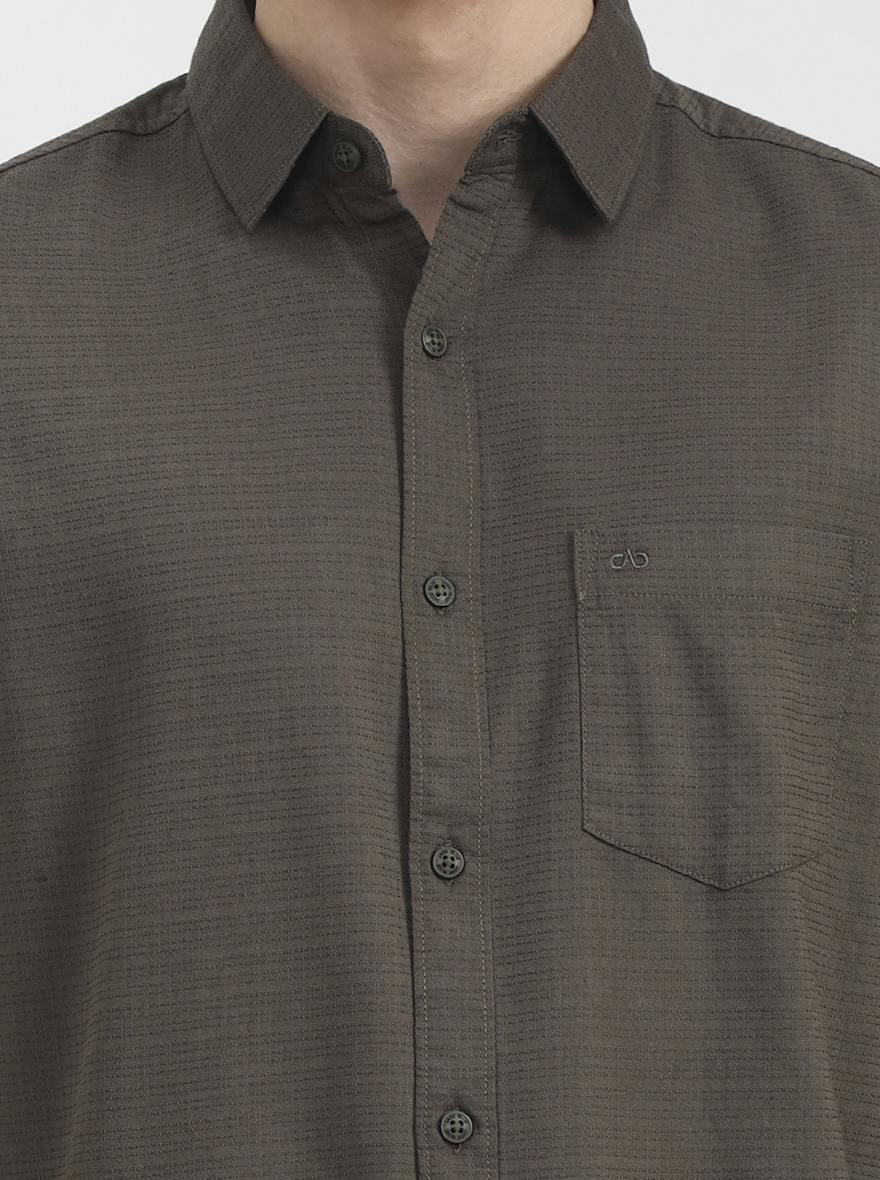 Dark Olive Solid Slim Fit Casual Shirt | JadeBlue