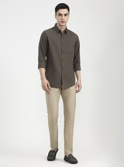 Dark Olive Solid Slim Fit Casual Shirt | JadeBlue
