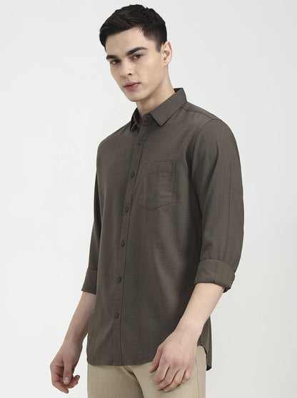 Dark Olive Solid Slim Fit Casual Shirt | JadeBlue