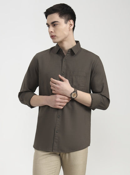Dark Olive Solid Slim Fit Casual Shirt | JadeBlue
