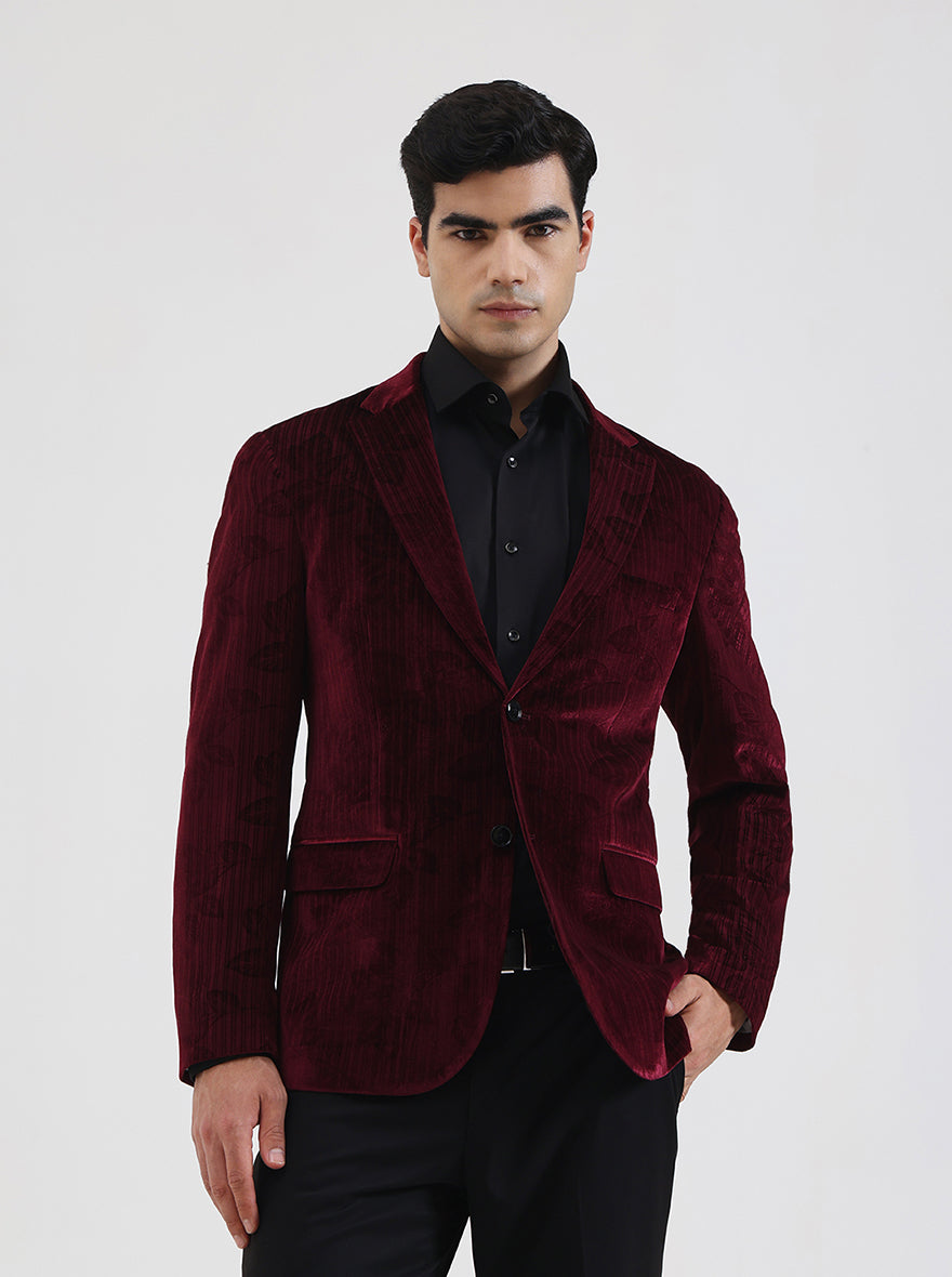 Maroon Solid Regular Fit Blazer | JB Studio