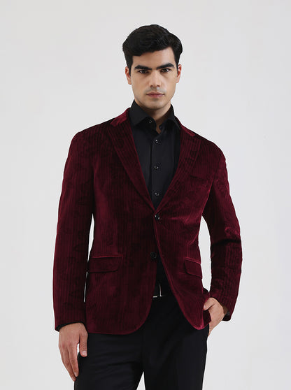 Maroon Solid Regular Fit Blazer | JB Studio