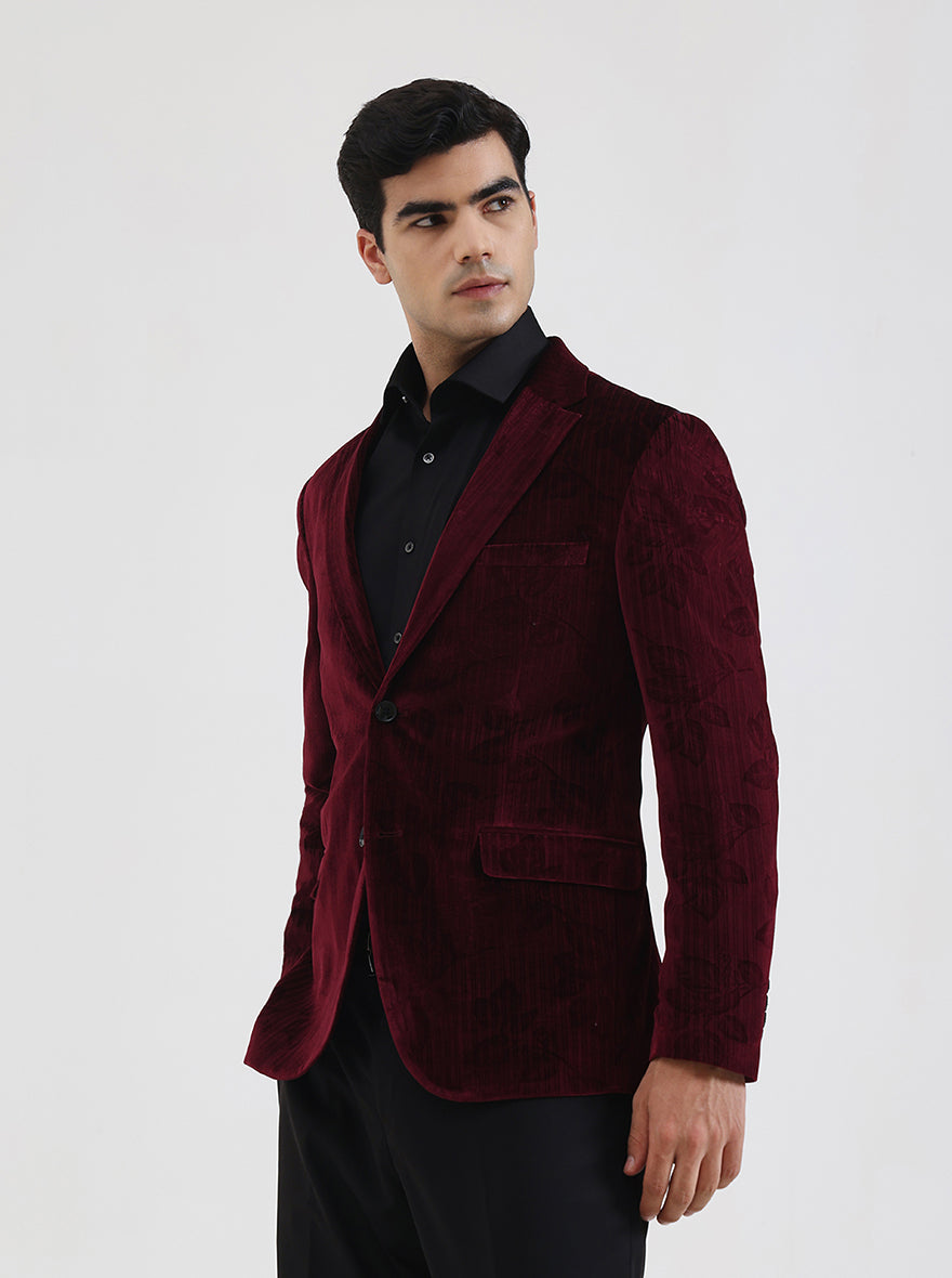 Maroon Solid Regular Fit Blazer | JB Studio