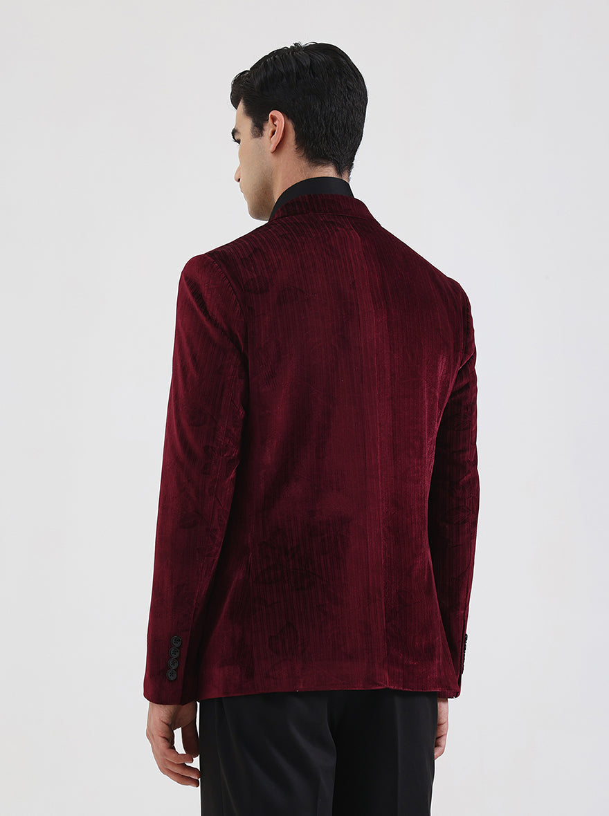 Maroon Solid Regular Fit Blazer | JB Studio