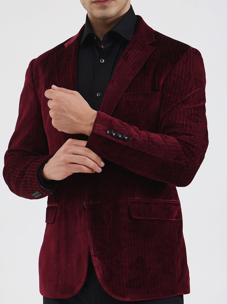 Maroon Solid Regular Fit Blazer | JB Studio