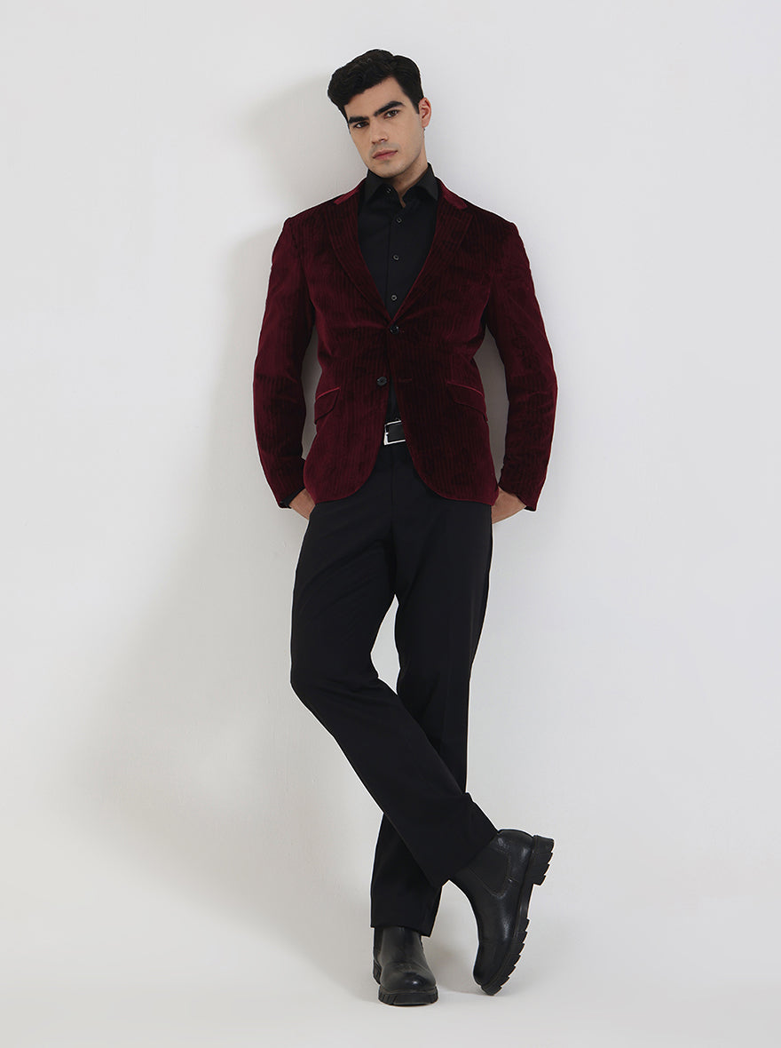 Maroon Solid Regular Fit Blazer | JB Studio