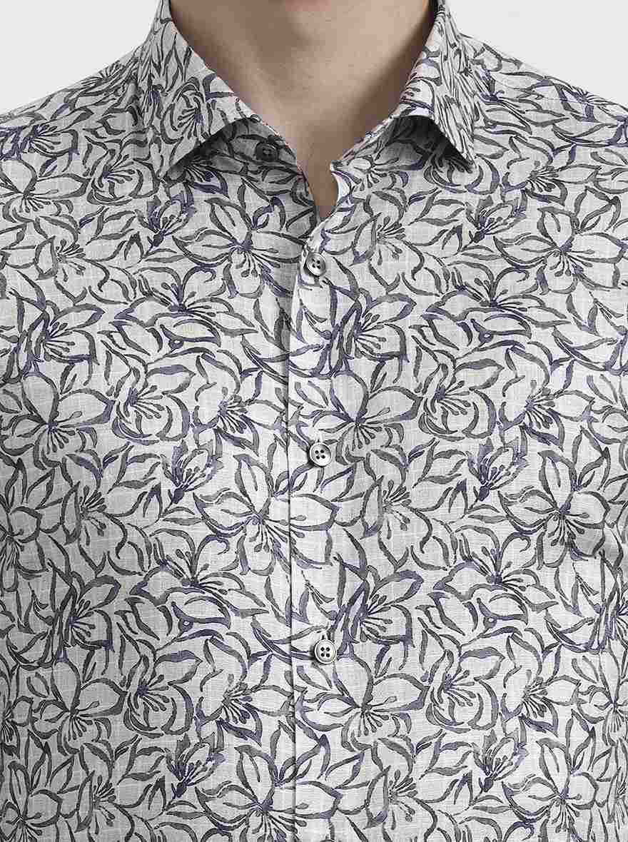 Grey & Blue Printed Regular Fit Party Wear Shirt | Wyre