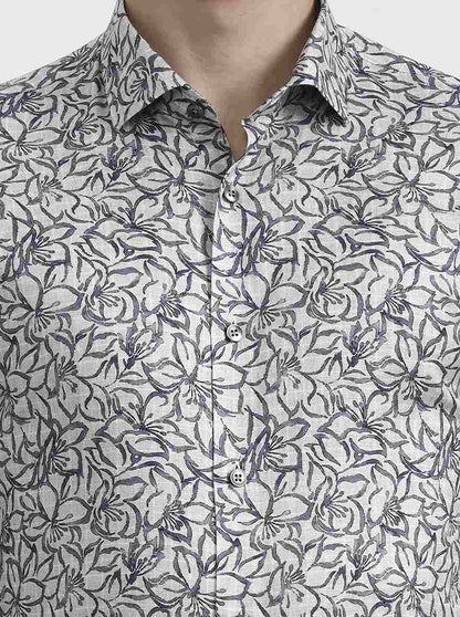 Grey & Blue Printed Regular Fit Party Wear Shirt | Wyre
