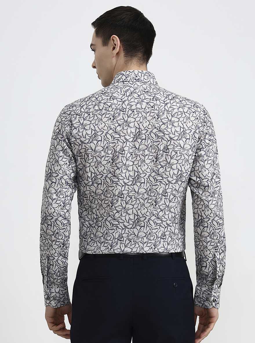 Grey & Blue Printed Regular Fit Party Wear Shirt | Wyre
