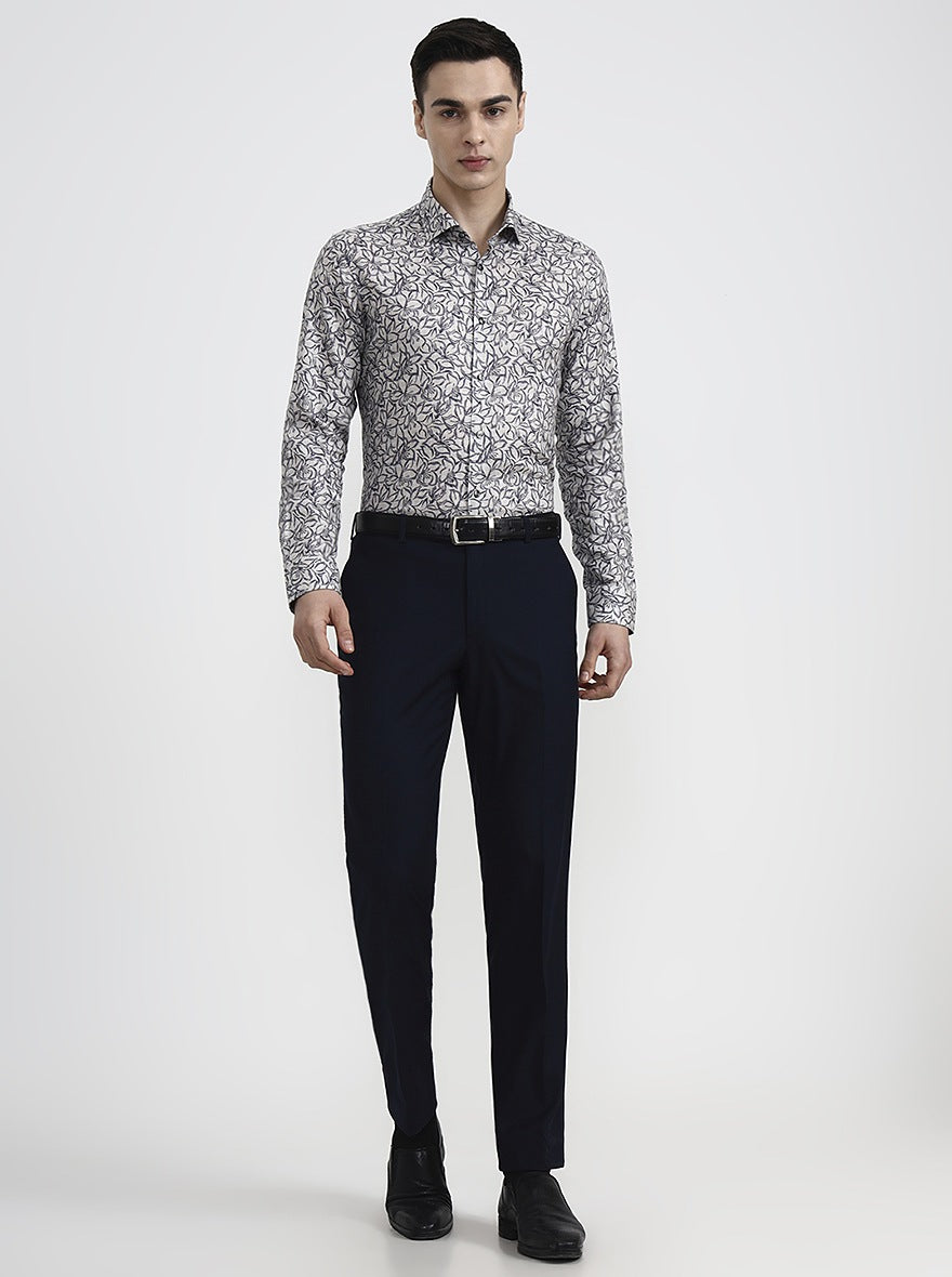Grey & Blue Printed Regular Fit Party Wear Shirt | Wyre