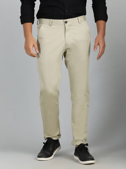 Pista Cream Solid Slim Fit Club Wear Trouser | JB Studio