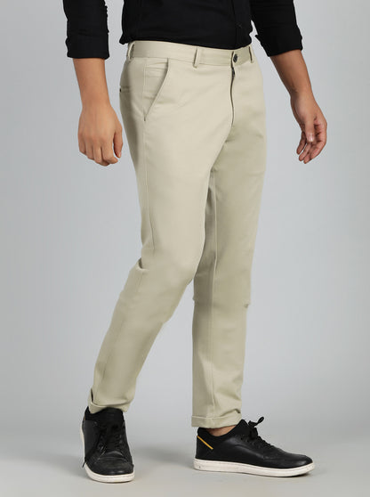 Pista Cream Solid Slim Fit Club Wear Trouser | JB Studio