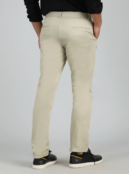 Pista Cream Solid Slim Fit Club Wear Trouser | JB Studio