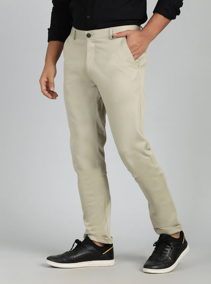 Pista Cream Solid Slim Fit Club Wear Trouser | JB Studio