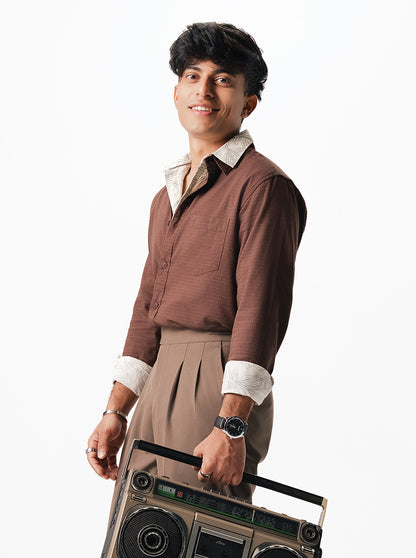 Brown Solid Slim Fit Casual Shirt | JadeBlue