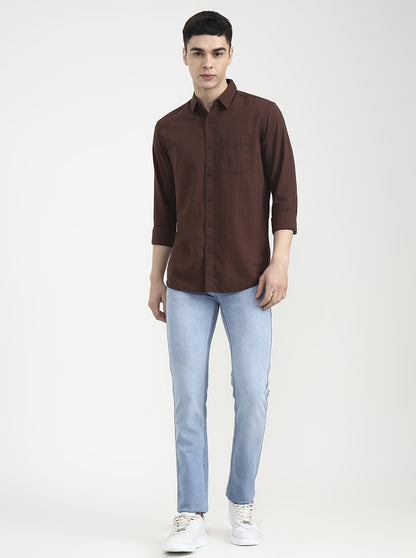 Brown Solid Slim Fit Casual Shirt | JadeBlue