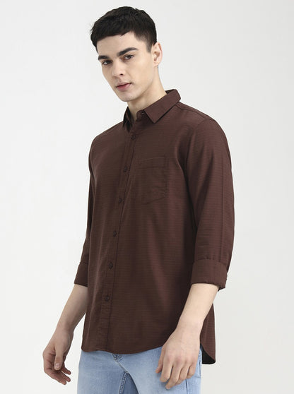 Brown Solid Slim Fit Casual Shirt | JadeBlue