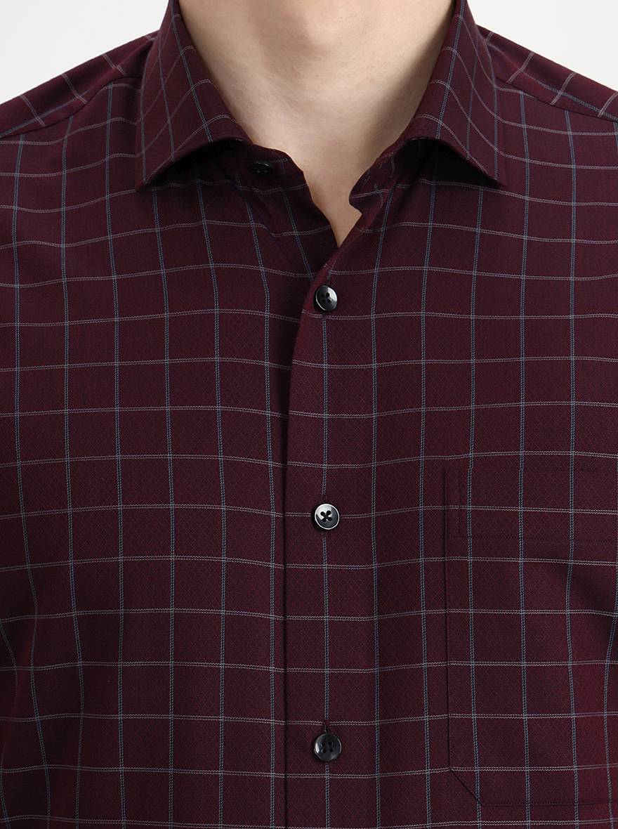 Maroon Checked Slim Fit Formal Shirt | Metal