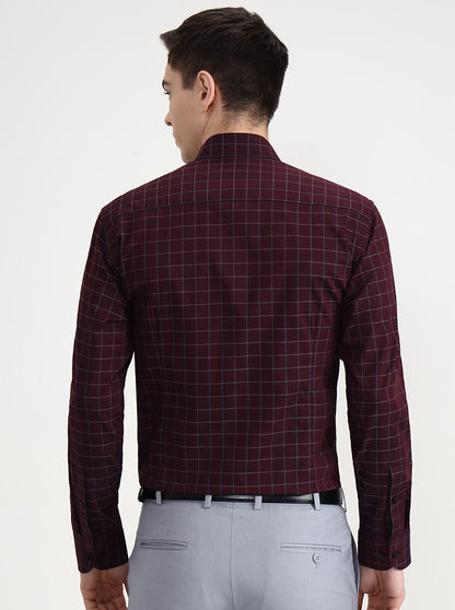 Maroon Checked Slim Fit Formal Shirt | Metal