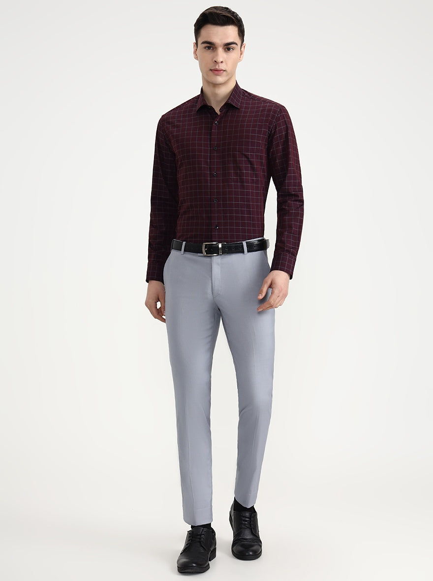 Maroon Checked Slim Fit Formal Shirt | Metal