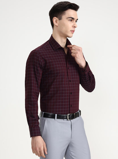 Maroon Checked Slim Fit Formal Shirt | Metal