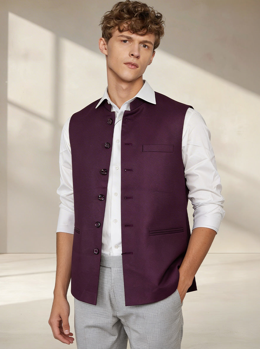 Maroon Solid  Waistcoat | Greenfibre