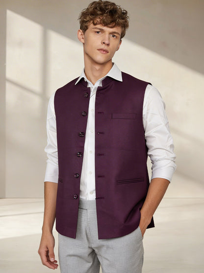 Maroon Solid  Waistcoat | Greenfibre