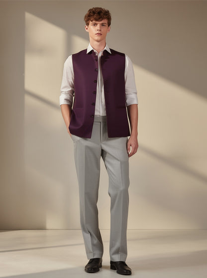 Maroon Solid  Waistcoat | Greenfibre